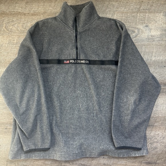 Vintage 90's Ralph Lauren Polo Jeans Co. USA Flag 1/4 Zip Fleece Pullover Large - Picture 8 of 8